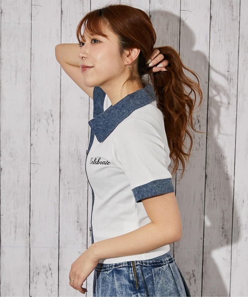 GORGE（ゴージ）の「《デニム衿ZIPトップス》カットソー／カジュアル／Y2K／春夏秋／全3色（Tシャツ/カットソー・レディース・オフホワイト/グレー/ブラック・F）」の15枚目の写真