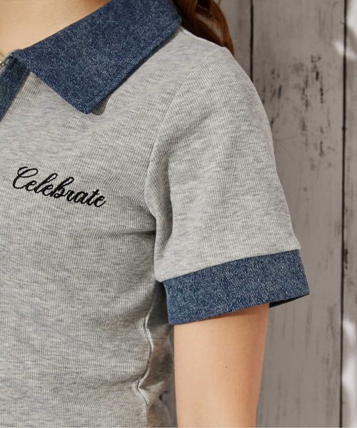 GORGE（ゴージ）の「《デニム衿ZIPトップス》カットソー／カジュアル／Y2K／春夏秋／全3色（Tシャツ/カットソー・レディース・オフホワイト/グレー/ブラック・F）」の8枚目の写真