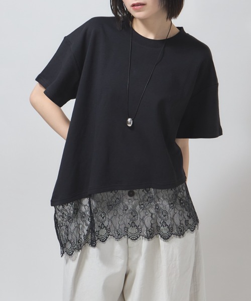 leimn(レイムン)の「レースドッキングTシャツ(Tシャツ/カットソー・レディース・ホワイト/ブラック・M)」の2枚目の写真
