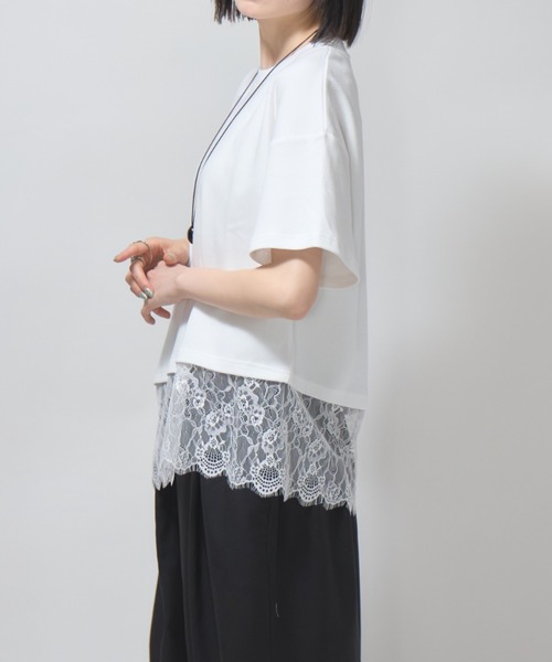 leimn(レイムン)の「レースドッキングTシャツ(Tシャツ/カットソー・レディース・ホワイト/ブラック・M)」の4枚目の写真
