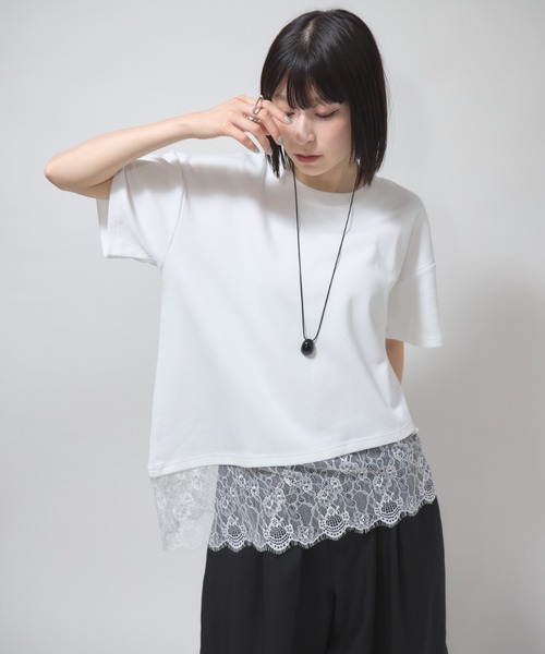 leimn(レイムン)の「レースドッキングTシャツ(Tシャツ/カットソー・レディース・ホワイト/ブラック・M)」の3枚目の写真
