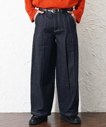 【MinoriTY】タックドレープカーブシルエットデニム メンズ カーブデニムパンツ ジーンズ ジーパン ワイドパンツ 春服