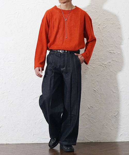 MinoriTY（マイノリティ）の「【MinoriTY】タックドレープカーブシルエットデニム メンズ カーブデニムパンツ ジーンズ ジーパン ワイドパンツ 春服（デニムパンツ・メンズ・インディゴブルー・L/M/XL）」の5枚目の写真
