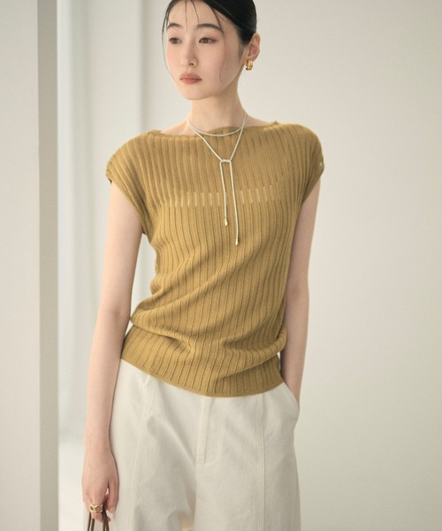 sheer rib french sleeve knit /シアーリブフレンチスリーブニット