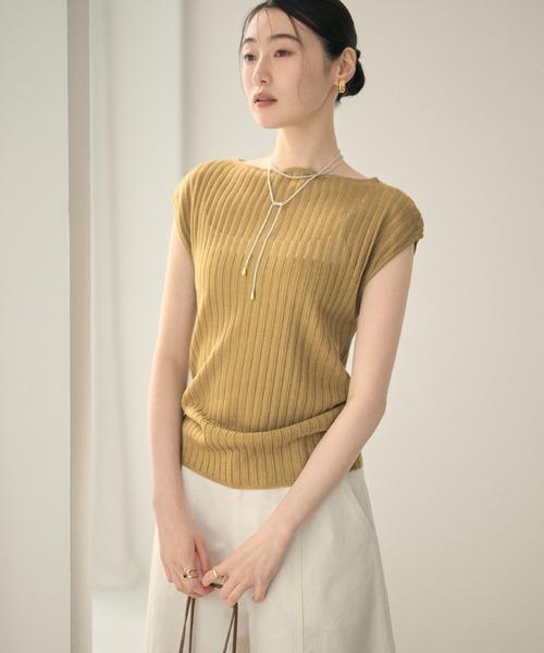 LAULEN(ローレン)の「sheer rib french sleeve knit /シアーリブフレンチスリーブニット(ニット/セーター・レディース・グレー/ホワイト/マスタード/イエロー・FREE)」の6枚目の写真