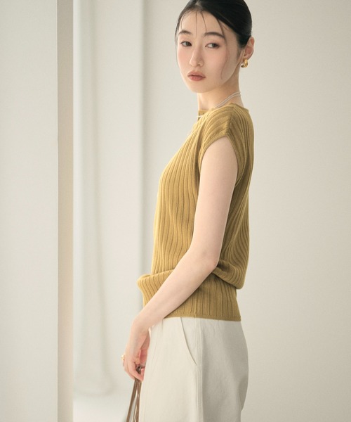 LAULEN(ローレン)の「sheer rib french sleeve knit /シアーリブフレンチスリーブニット(ニット/セーター・レディース・グレー/ホワイト/マスタード/イエロー・FREE)」の7枚目の写真
