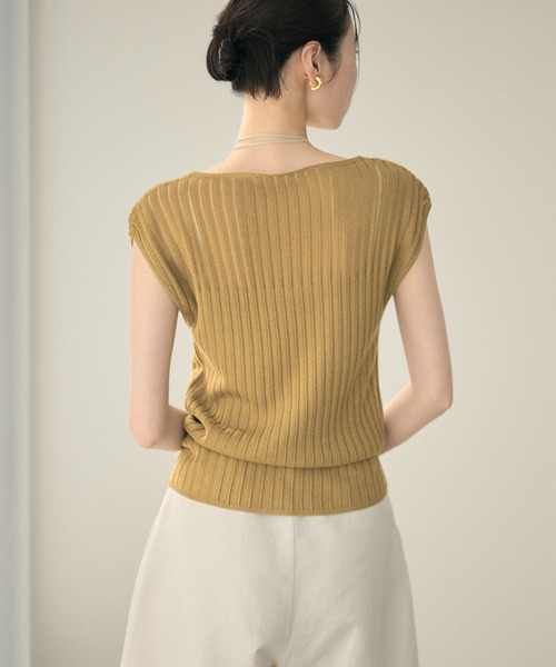 LAULEN(ローレン)の「sheer rib french sleeve knit /シアーリブフレンチスリーブニット(ニット/セーター・レディース・グレー/ホワイト/マスタード/イエロー・FREE)」の8枚目の写真