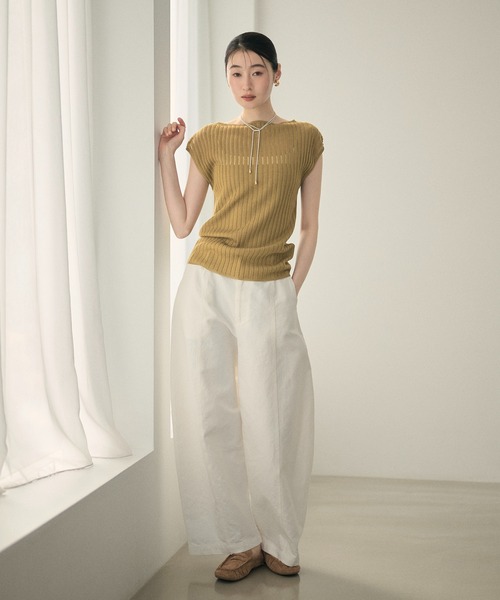 LAULEN(ローレン)の「sheer rib french sleeve knit /シアーリブフレンチスリーブニット(ニット/セーター・レディース・グレー/ホワイト/マスタード/イエロー・FREE)」の11枚目の写真