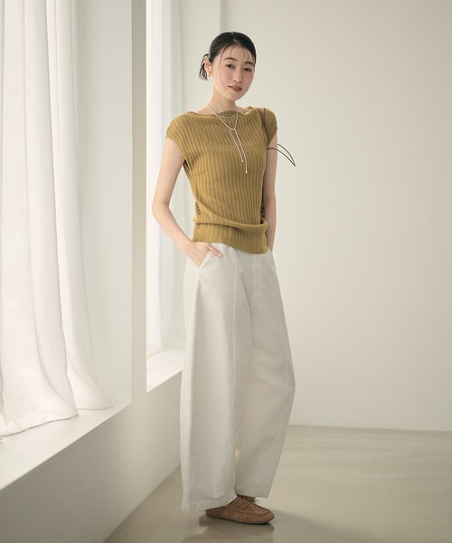 LAULEN(ローレン)の「sheer rib french sleeve knit /シアーリブフレンチスリーブニット(ニット/セーター・レディース・グレー/ホワイト/マスタード/イエロー・FREE)」の12枚目の写真