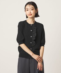 green label relaxing（グリーンレーベルリラクシング）の「フリル ショートスリーブ ニット カーディガン（カーディガン/ボレロ）」