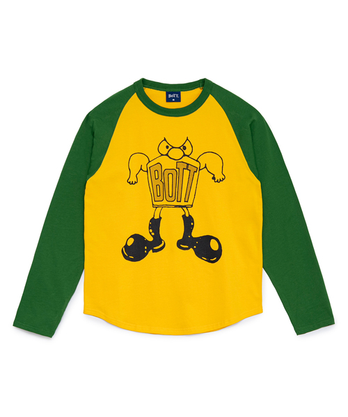 BOTT(ボット)の「BOTT / ボット BIG BOOTS RAGLAN LS TEE(Tシャツ/カットソー・メンズ・イエロー/ホワイト・MEDIUM/SMALL/LARGE)」の1枚目の写真