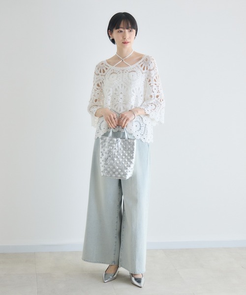 Paradise Picnic(パラダイスピクニック)の「かぎ編みトップス(Tシャツ/カットソー・レディース・ホワイト/ブラック・FREE)」の6枚目の写真