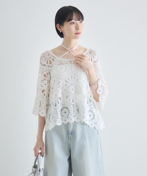 Paradise Picnic(パラダイスピクニック)の「かぎ編みトップス(Tシャツ/カットソー・レディース・ホワイト/ブラック・FREE)」の13枚目の写真
