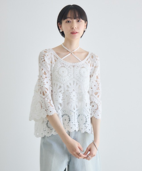 Paradise Picnic(パラダイスピクニック)の「かぎ編みトップス(Tシャツ/カットソー・レディース・ホワイト/ブラック・FREE)」の11枚目の写真