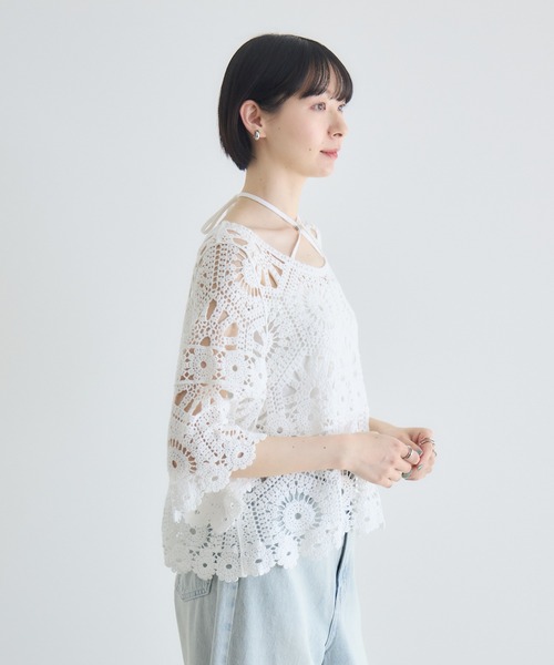 Paradise Picnic(パラダイスピクニック)の「かぎ編みトップス(Tシャツ/カットソー・レディース・ホワイト/ブラック・FREE)」の10枚目の写真