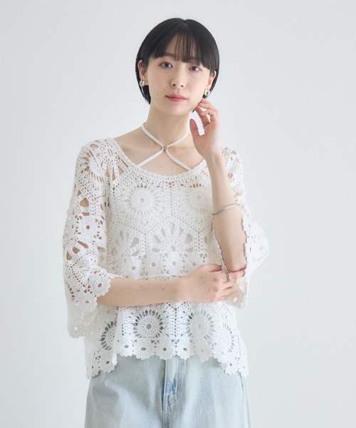 Paradise Picnic(パラダイスピクニック)の「かぎ編みトップス(Tシャツ/カットソー・レディース・ホワイト/ブラック・FREE)」の12枚目の写真
