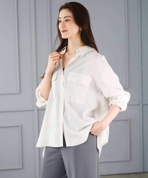 MICHEL KLEIN(ミッシェル・クラン)の「シアーツイルオーバーシャツ(シャツ/ブラウス・レディース・ブラック/ライトベージュ・40/38)」の19枚目の写真
