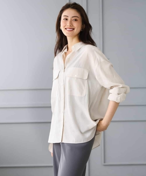 MICHEL KLEIN(ミッシェル・クラン)の「シアーツイルオーバーシャツ(シャツ/ブラウス・レディース・ブラック/ライトベージュ・40/38)」の18枚目の写真