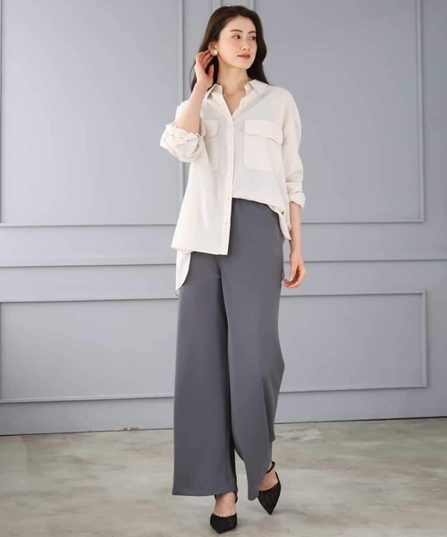 MICHEL KLEIN(ミッシェル・クラン)の「シアーツイルオーバーシャツ(シャツ/ブラウス・レディース・ブラック/ライトベージュ・40/38)」の16枚目の写真