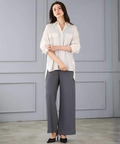 MICHEL KLEIN(ミッシェル・クラン)の「シアーツイルオーバーシャツ(シャツ/ブラウス・レディース・ブラック/ライトベージュ・40/38)」の15枚目の写真