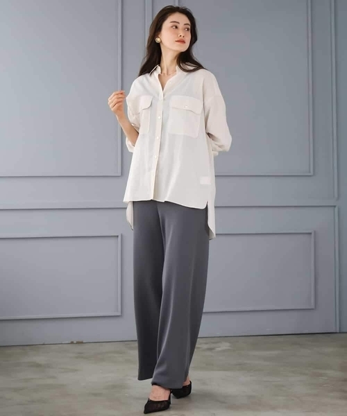 MICHEL KLEIN(ミッシェル・クラン)の「シアーツイルオーバーシャツ(シャツ/ブラウス・レディース・ブラック/ライトベージュ・40/38)」の14枚目の写真