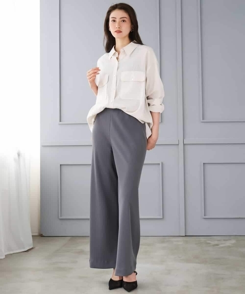 MICHEL KLEIN(ミッシェル・クラン)の「シアーツイルオーバーシャツ(シャツ/ブラウス・レディース・ブラック/ライトベージュ・40/38)」の3枚目の写真