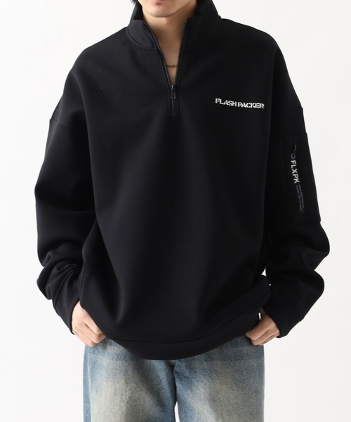 FLASH PACKER(フラッシュパッカー)の「エアテンション®ダンボールニット ハーフジップ(スウェット・メンズ・ホワイト/ブラック/グレー・XL/M)」の2枚目の写真