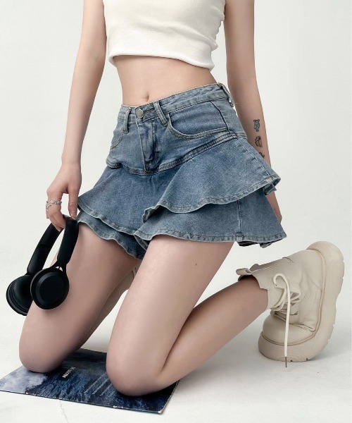&soiree(アンドソワレ)の「ダブルフリルデニムミニスカート(デニムスカート・レディース・ブルー・X-LARGE/LARGE/MEDIUM/SMALL)」の3枚目の写真