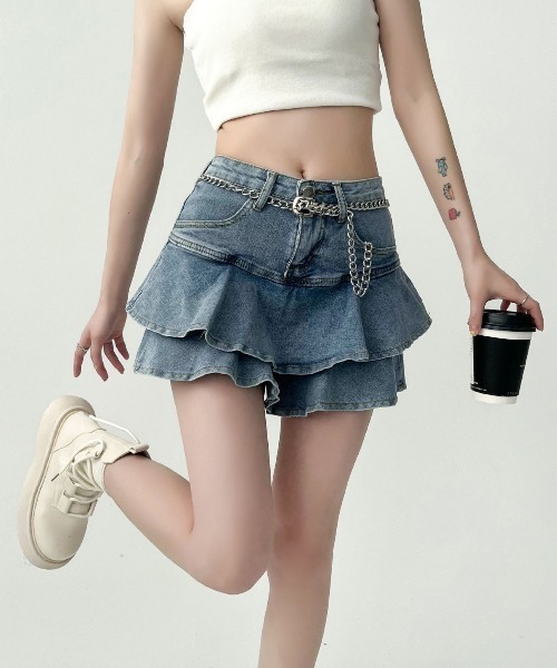 &soiree(アンドソワレ)の「ダブルフリルデニムミニスカート(デニムスカート・レディース・ブルー・X-LARGE/LARGE/MEDIUM/SMALL)」の2枚目の写真