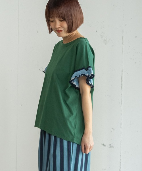 POU DOU DOU(プードゥドゥ)の「配色ニットフリル袖トップス(Tシャツ/カットソー・レディース・ネイビー/グリーン/オフホワイト・3)」の10枚目の写真