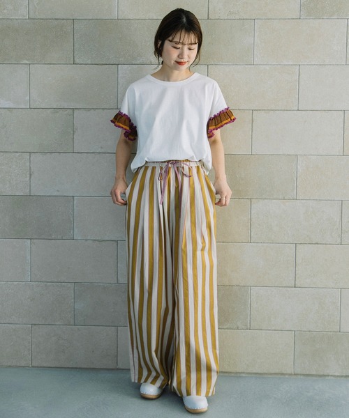 POU DOU DOU(プードゥドゥ)の「配色ニットフリル袖トップス(Tシャツ/カットソー・レディース・ネイビー/グリーン/オフホワイト・3)」の12枚目の写真