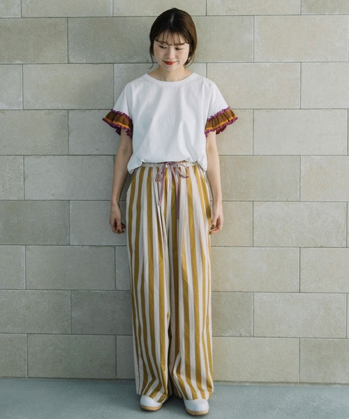 POU DOU DOU(プードゥドゥ)の「配色ニットフリル袖トップス(Tシャツ/カットソー・レディース・ネイビー/グリーン/オフホワイト・3)」の13枚目の写真