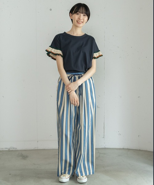 POU DOU DOU(プードゥドゥ)の「配色ニットフリル袖トップス(Tシャツ/カットソー・レディース・ネイビー/グリーン/オフホワイト・3)」の21枚目の写真