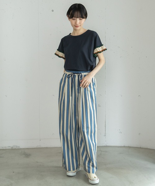 POU DOU DOU(プードゥドゥ)の「配色ニットフリル袖トップス(Tシャツ/カットソー・レディース・ネイビー/グリーン/オフホワイト・3)」の22枚目の写真