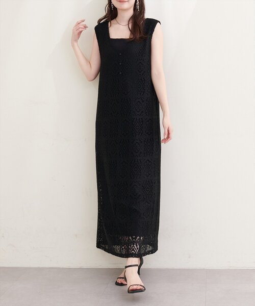 natural couture(ナチュラルクチュール)の「〈Erikoコラボ〉前後2WAYレースジャンスカ(ワンピース・レディース・ブラック/アイボリー・FREE)」の1枚目の写真