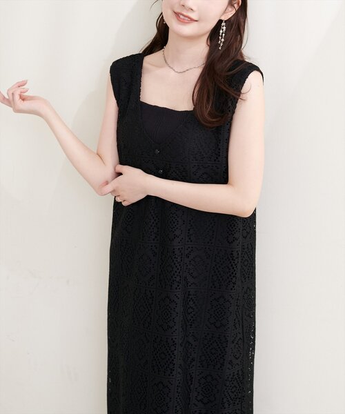 natural couture(ナチュラルクチュール)の「〈Erikoコラボ〉前後2WAYレースジャンスカ(ワンピース・レディース・ブラック/アイボリー・FREE)」の10枚目の写真