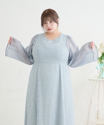 Louiosy】【大きいサイズ】バックリボンチュールティアードワンピ+