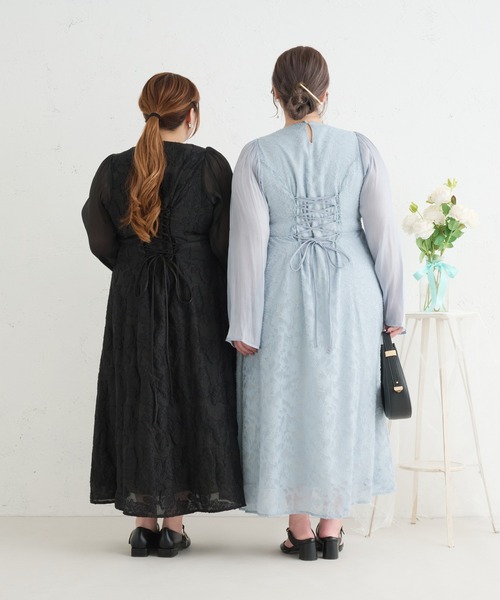 Louiosy(ルオシー)の「【Louiosy】【大きいサイズ】レースアップオケージョンドレス(ワンピース・レディース・ブラック/ブルー/グリーン・X-LARGE/3L/4L)」の4枚目の写真