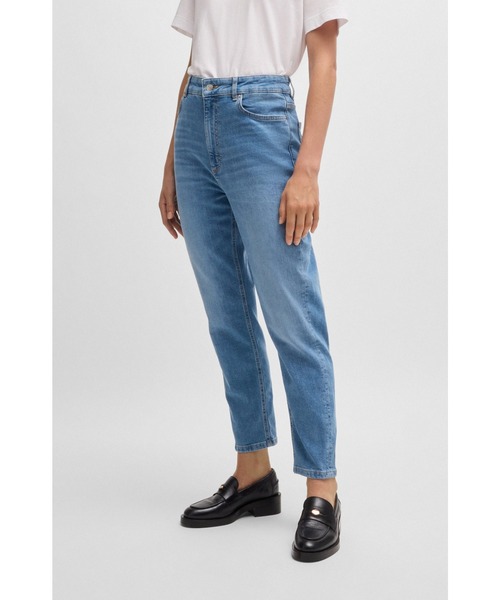 BOSS(ボス)の「ハイウエスト クロップドジーンズ ブルー コンフォートストレッチデニム(デニムパンツ・レディース・インディゴブルー・27/25/26)」の1枚目の写真