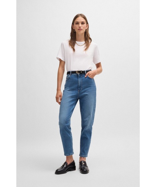 BOSS(ボス)の「ハイウエスト クロップドジーンズ ブルー コンフォートストレッチデニム(デニムパンツ・レディース・インディゴブルー・27/25/26/29/28/24)」の4枚目の写真