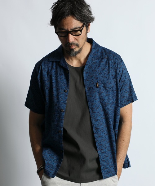 INDIGO LABEL] LIBERTY PRINT S/S OPEN COLLAR SHIRT：リバティ