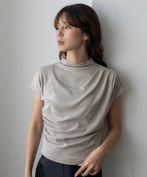 ドレープギャザーハイネックリブトップス 秋服