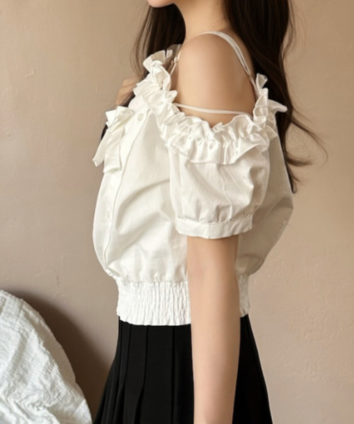 Ada.（エイダ）の「フリルワンショルダー リボンモチーフ ブラウス（シャツ/ブラウス・レディース・ライトブルー/ピンク/ホワイト・FREE）」の6枚目の写真