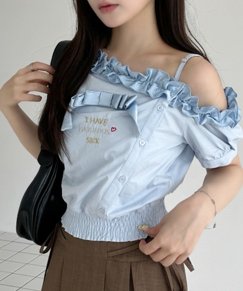 Ada.（エイダ）の「フリルワンショルダー リボンモチーフ ブラウス（シャツ/ブラウス・レディース・ライトブルー/ピンク/ホワイト・FREE）」の11枚目の写真