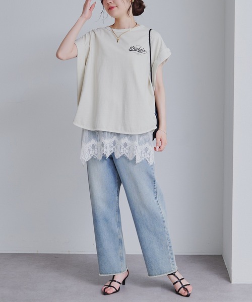 PUAL CE CIN(ピュアルセシン)の「USAコットン ロールスリーブTシャツ(Tシャツ/カットソー・レディース・ブラウン/キャメル/ライトベージュ・FREE)」の7枚目の写真