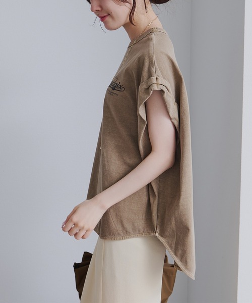 PUAL CE CIN(ピュアルセシン)の「USAコットン ロールスリーブTシャツ(Tシャツ/カットソー・レディース・ブラウン/キャメル/ライトベージュ・FREE)」の12枚目の写真
