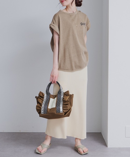 PUAL CE CIN(ピュアルセシン)の「USAコットン ロールスリーブTシャツ(Tシャツ/カットソー・レディース・ブラウン/キャメル/ライトベージュ・FREE)」の14枚目の写真