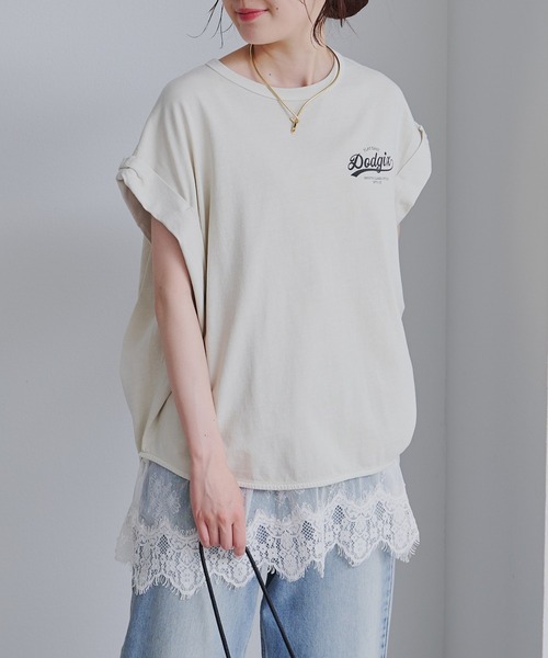 PUAL CE CIN(ピュアルセシン)の「USAコットン ロールスリーブTシャツ(Tシャツ/カットソー・レディース・ブラウン/キャメル/ライトベージュ・FREE)」の4枚目の写真