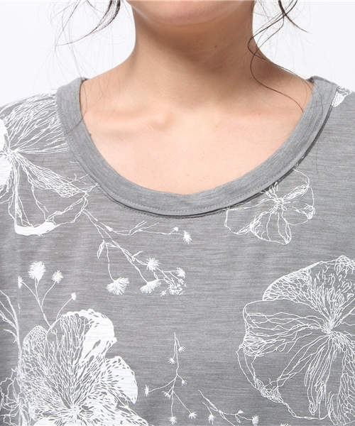 OUTLET(アウトレット)の「【Discoat Parisien】TCスラブ発泡花柄チュニック(Tシャツ/カットソー・レディース・グレー・LARGE)」の6枚目の写真