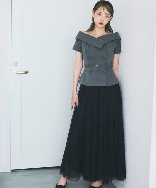 polaura(ポローラ)の「プリーツチュールマーメイドスカート(スカート・レディース・ブラック/オフホワイト・S/M)」の2枚目の写真
